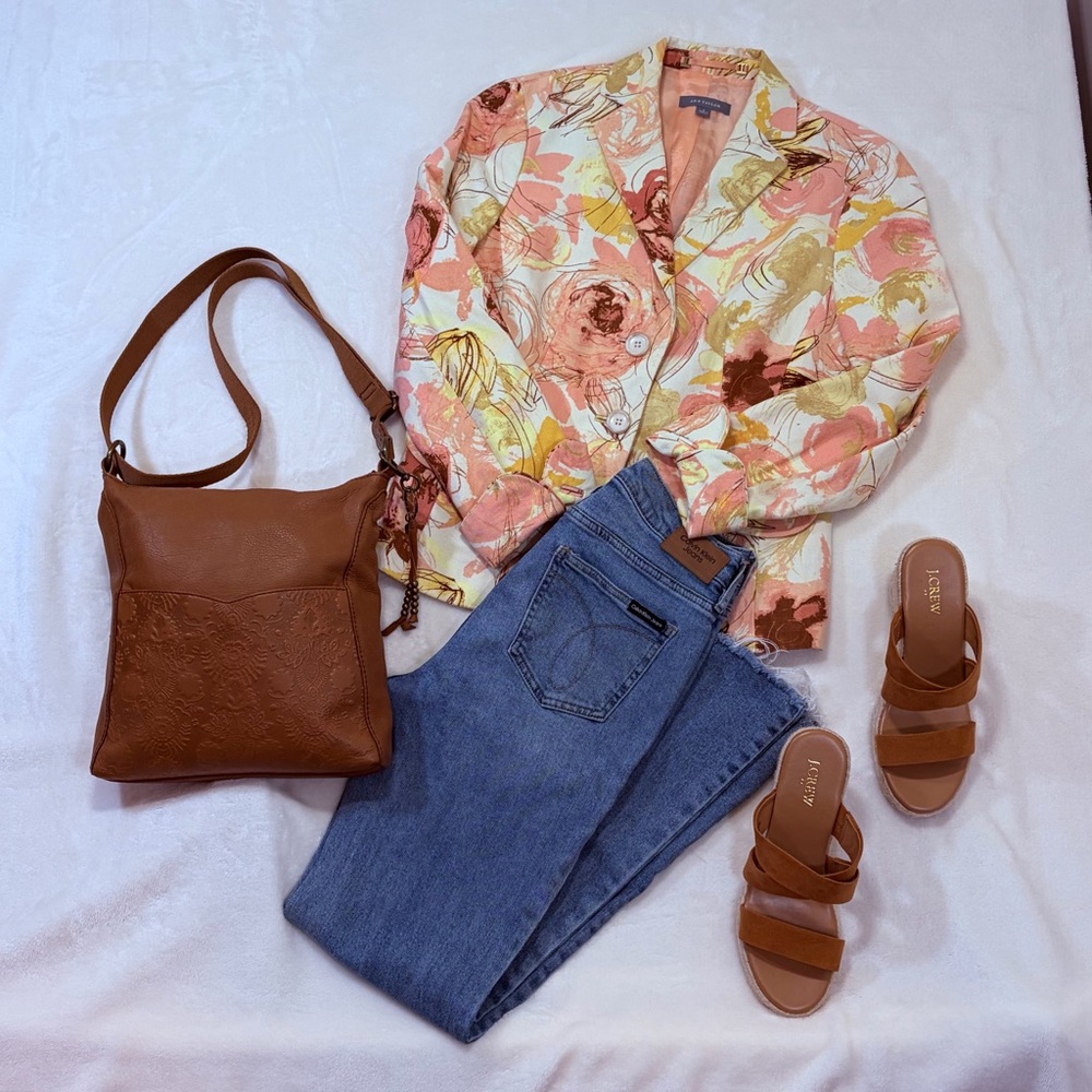 Ann Taylor Floral Blazer in Peach, Yellow & Cream